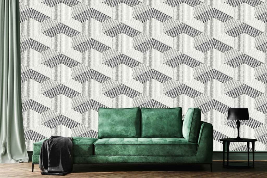 Geometric black and white zigzag pattern.