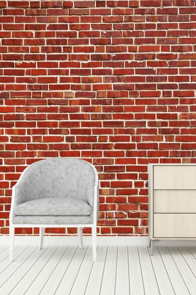 The red brick wall backdrop, serving as a wallpaper, highlights warm reddish-brown tones with natural texture and rugged patterns.