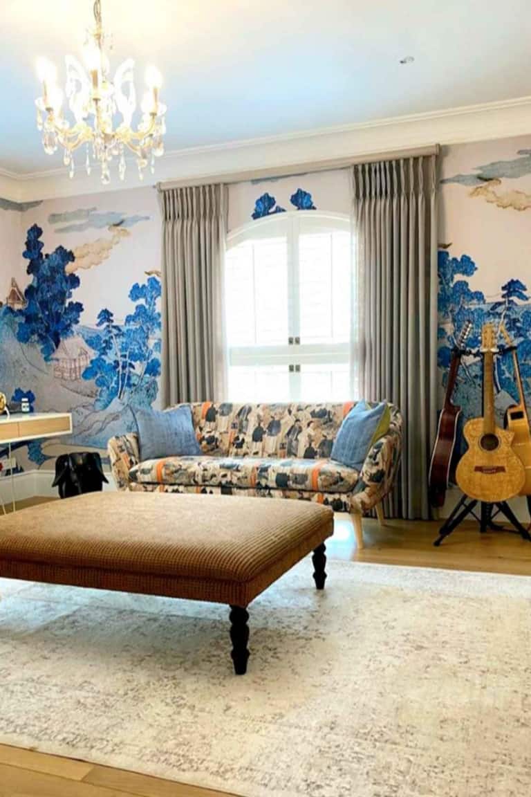 Vibrant wallpaper with blue and white landscape, featuring intricate designs and patterns. Themes of nature with detailed trees, mountains, rivers, and skies. Blue tones dominate with various shades from deep navy to soft azure, complemented by crisp white highlights enhancing depth and contrast.