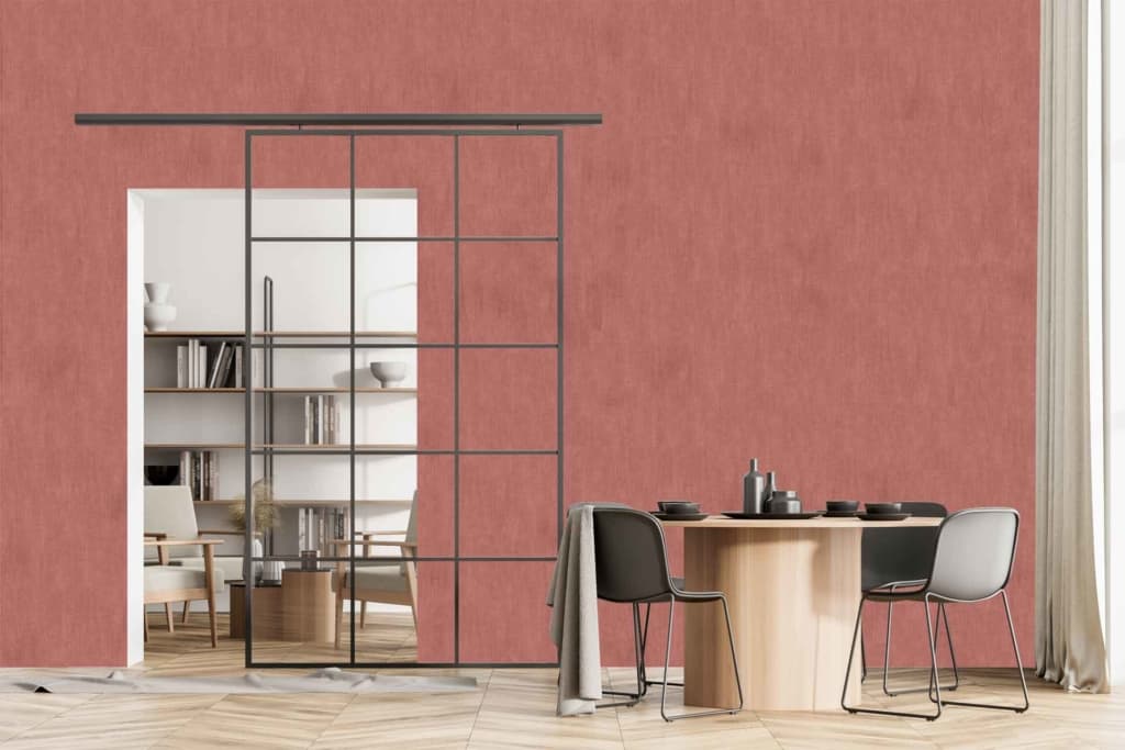 Textured pink wall.