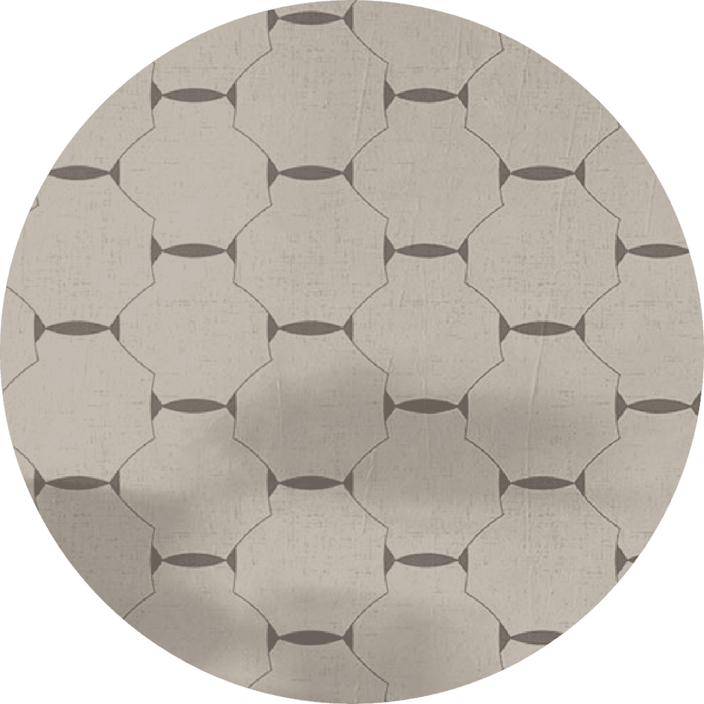 Close-up of a repetitive geometric pattern featuring interlocking octagons with small gaps creating a visually engaging and symmetrical design on a light background. The elements include intricate octagonal shapes forming interconnected, tessellated patterns. The color palette is minimalist, showcasing soft grays and whites that highlight the sharp edges and clean lines, reminiscent of Co's signature style in wallpaper design.