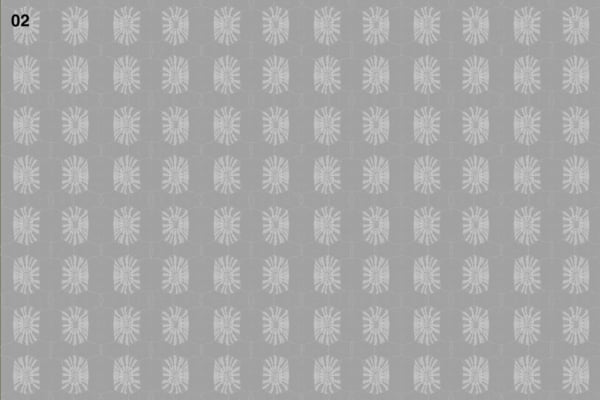 Gray background, repeating pattern, white intricate radial designs, stylized flowers or stars, delicate texture of tortoise shell.