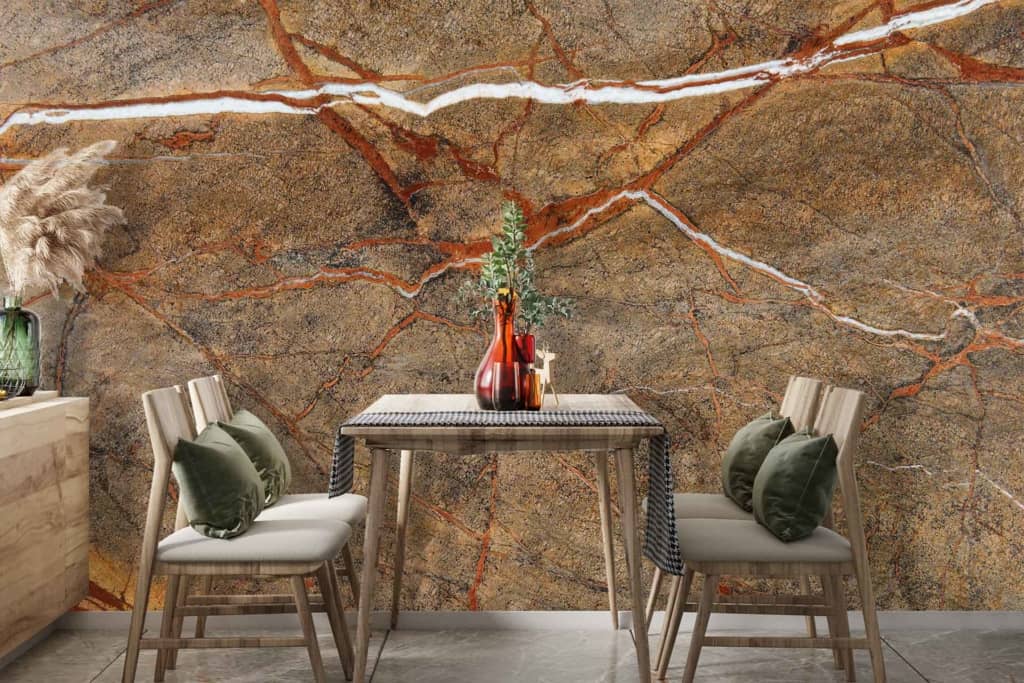 Striking stone-patterned wallpaper featuring shades of gray, white, and charcoal.