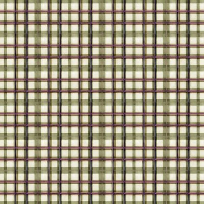 A repeating plaid wallpaper pattern featuring thin black and purple intersecting lines over a beige and light green grid, forming a checkered, fabric-like design. Elements: plaid, thin black lines, purple lines, beige background, light green grid, checkered pattern.
