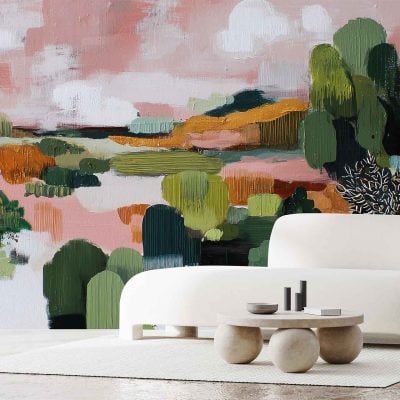 Colorful abstract landscape mural called 