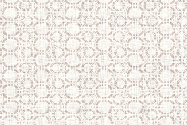 Light beige and white wallpaper featuring a repeating circular geometric pattern. Interwoven lines create subtle circles over a textured, grid-like background. Uniform design with neutral tones—beige, off-white, cream. Modern, minimalist look; ideal for understated décor.