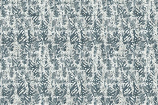 Gray and white wallpaper pattern with watercolor leaves, branches, and foliage, forming a dense forest or botanical motif. Features overlapping textured leaf shapes in varying shades of gray and white for a sophisticated natural look.