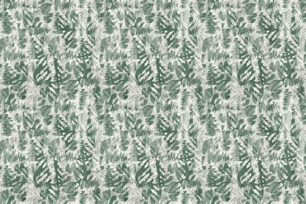 Green and white fern and leaf silhouettes overlap in a seamless wallpaper pattern, featuring dense botanical textures in a hand-drawn watercolor style. The design highlights foliage elements, green hues, and natural motifs—ideal for nature-inspired wallpapers.