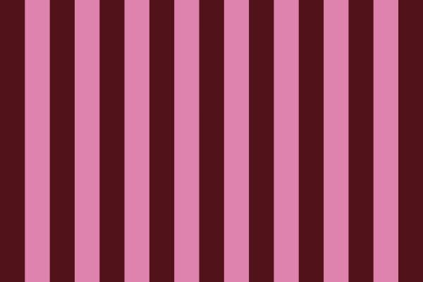 Wallpaper with vertical stripes in dark maroon, light pink, and occasional copper bands, repeating evenly across the surface. Bold maroon and soft pink dominate, with metallic copper accents.