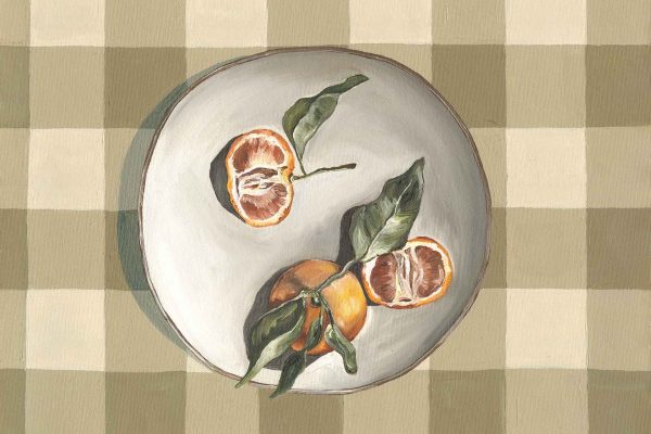 Beige and olive green checkered wallpaper featuring a classic plaid pattern, reminiscent of a picnic scene.