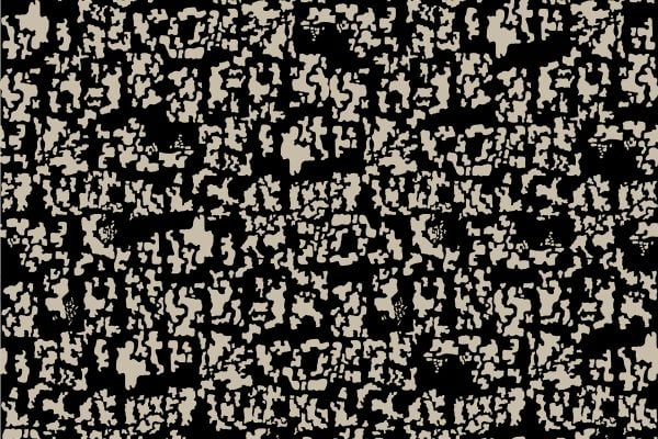 Seamless wallpaper with abstract beige shapes on a black background, forming a digital camouflage pattern. Features textured, modern design with irregular elements, ideal for searches on beige and black camo, abstract wallpaper, or modern tactical themes.