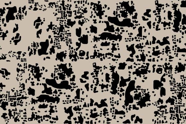 Wallpaper features abstract black shapes and dots on a light beige background, forming a pattern similar to animal print or ink blot shadows. Key elements: black irregular forms, scattered dots, beige backdrop—ideal for searches like modern abstract animal print wallpaper.