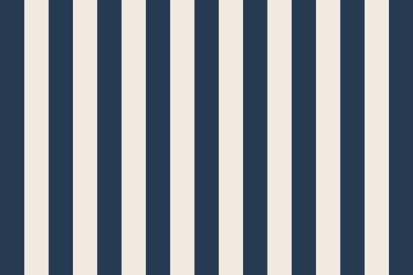 Navy blue, off-white, and copper stripes make up the wallpaper, with each color alternating vertically in a bold, simple striped pattern.