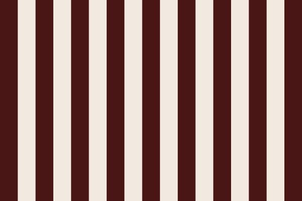 Wallpaper featuring evenly spaced vertical stripes in dark brown, blue, and off-white. Striped pattern repeats across the design.
